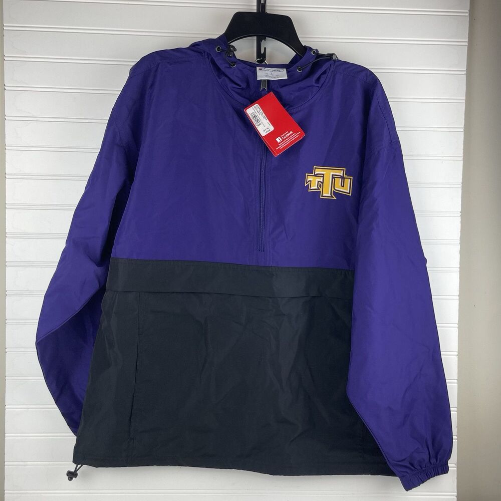 Champion 1/2 Zip Hooded Packable Windbreaker Jacket Unisex Sz L Purple Black TTU